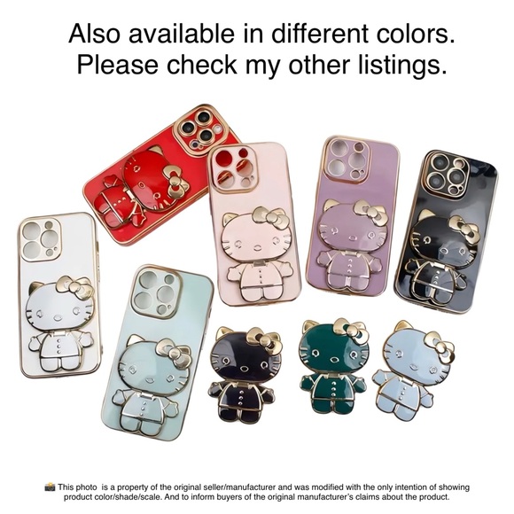 HELLO KITTY Rotatable Foldable Mobile Phone Stand With Mirror Ivory/Gold - Picture 7 of 8